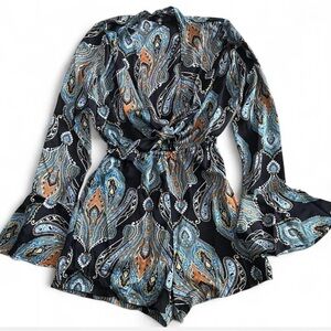 Missguided Black and Blue Paisley Jumpsuit